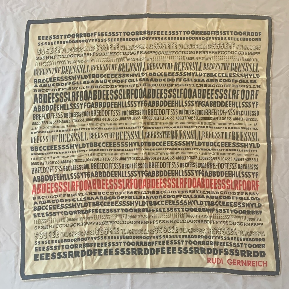 Vintage Rudi Gernreich Silk Scarf - Avant-Garde Typography Print - 30x31